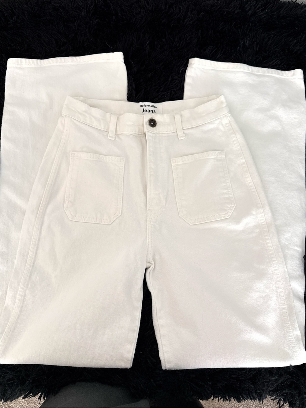Reformation Cream Wide-Leg High-Rise Jeans